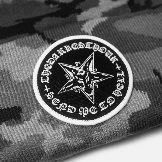 "SEND ME TO HELL" PATCH BEANIE (GREY CAMO)