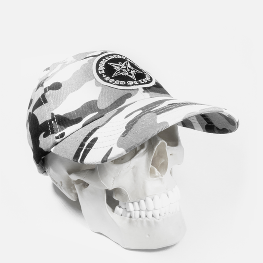 "SEND ME TO HELL" PATCH DAD HAT (GREY CAMO)